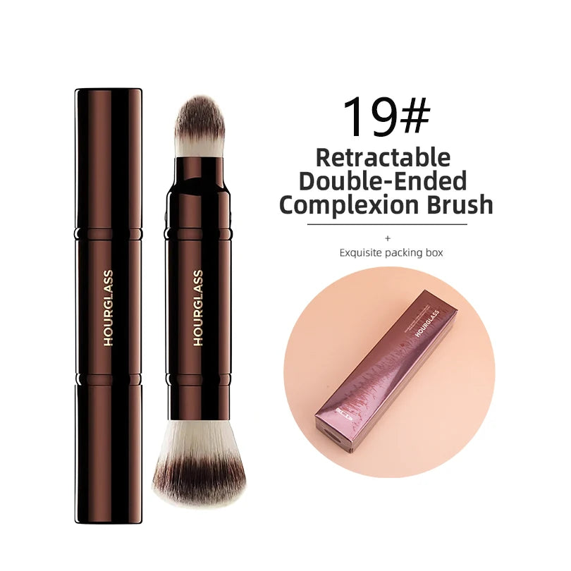 Hourglass Concealer Brush Synthetic Hair Angled Concealer Brush Eye Concealer Blending Brush Brown Metal Handle Makeup Tool