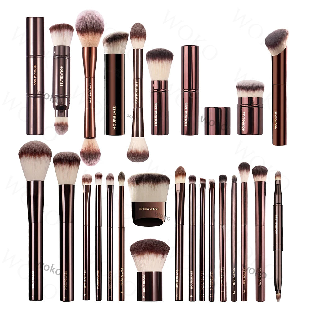 Hourglass Concealer Brush Synthetic Hair Angled Concealer Brush Eye Concealer Blending Brush Brown Metal Handle Makeup Tool