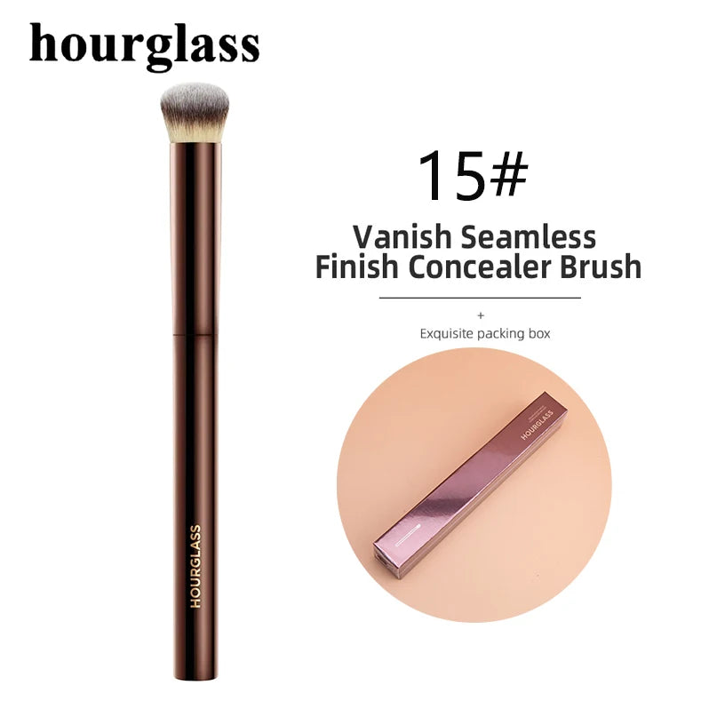 Hourglass Concealer Brush Synthetic Hair Angled Concealer Brush Eye Concealer Blending Brush Brown Metal Handle Makeup Tool