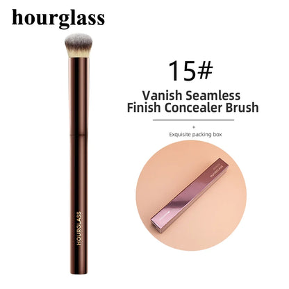 Hourglass Concealer Brush Synthetic Hair Angled Concealer Brush Eye Concealer Blending Brush Brown Metal Handle Makeup Tool