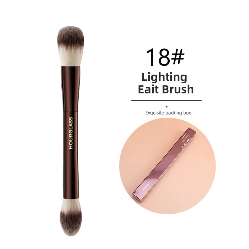 Hourglass Concealer Brush Synthetic Hair Angled Concealer Brush Eye Concealer Blending Brush Brown Metal Handle Makeup Tool