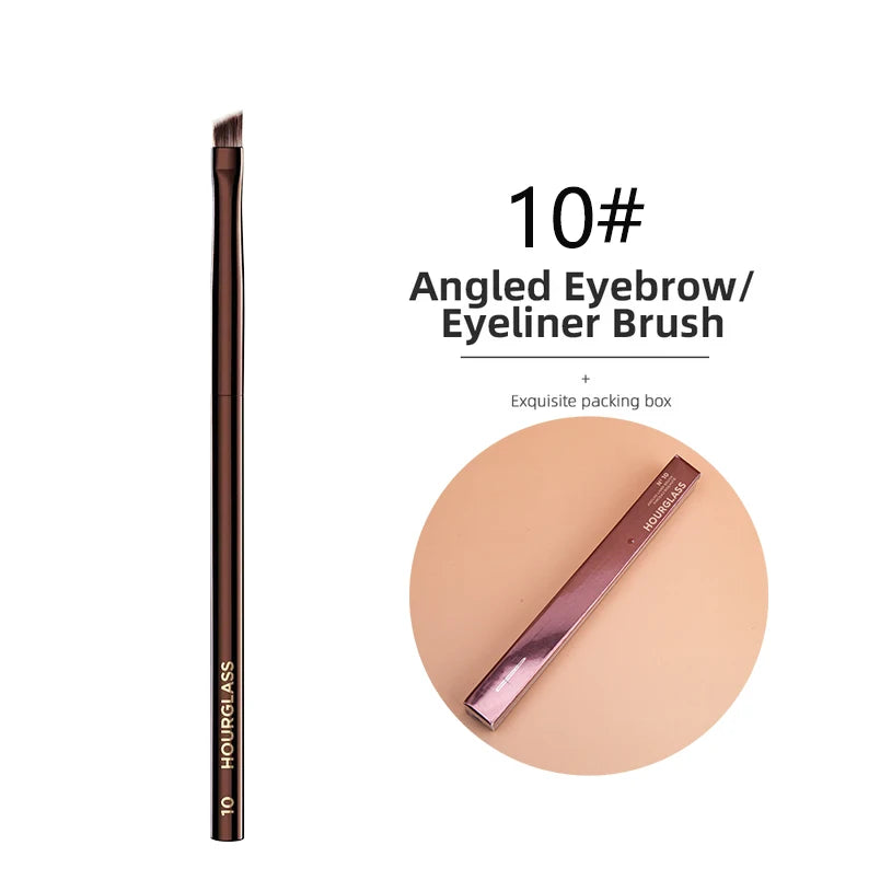 Hourglass Concealer Brush Synthetic Hair Angled Concealer Brush Eye Concealer Blending Brush Brown Metal Handle Makeup Tool