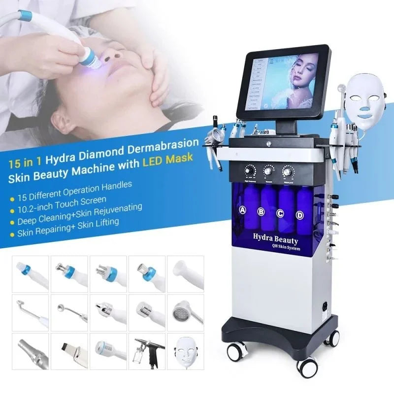 Hydro oxygen co2 bubble hydrodermabrasion facial machine hydra dermabrasion facial machine 15 in 1 Hydra Beauty Facial Machine