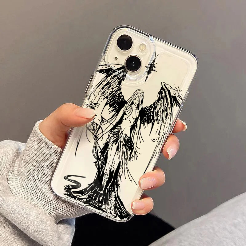 PC INS Style Space Angel Girl Clear Phone Case For Xiaomi Redmi 14C 13C 12C Note 14 13 12 11 10 Pro Plus 10S 11S 12S 4G 5G Cover