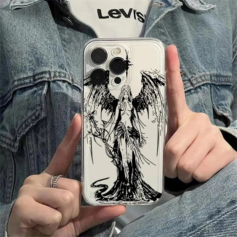 PC INS Style Space Angel Girl Clear Phone Case For Xiaomi Redmi 14C 13C 12C Note 14 13 12 11 10 Pro Plus 10S 11S 12S 4G 5G Cover