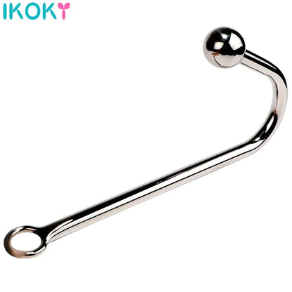 Ikoky sex toys  men and women gay stainless steel hook anal dilator metal butt plug with ball prostate massage