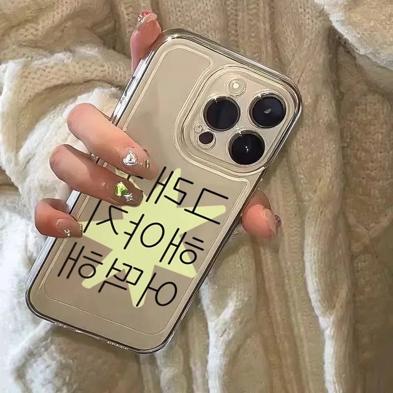 PC Ins Korea Cute Cat Words Transparent Phone Case For iPhone 16 15 14 13 12 11 Pro Max XR XS Max 7 8 Plus SE2 MINI Cute Soft Cover