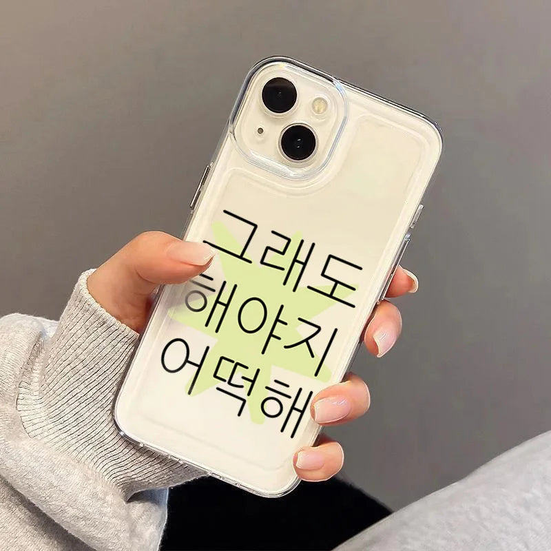 PC Ins Korea Cute Cat Words Transparent Phone Case For iPhone 16 15 14 13 12 11 Pro Max XR XS Max 7 8 Plus SE2 MINI Cute Soft Cover