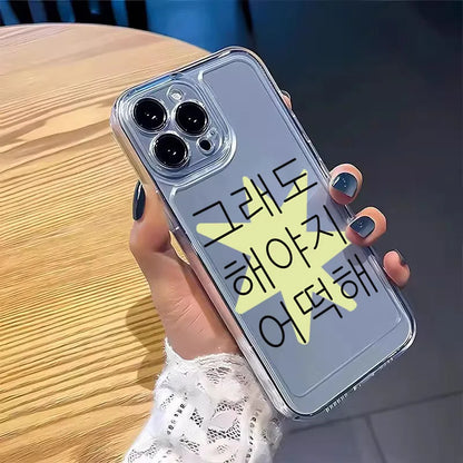 PC Ins Korea Cute Cat Words Transparent Phone Case For iPhone 16 15 14 13 12 11 Pro Max XR XS Max 7 8 Plus SE2 MINI Cute Soft Cover