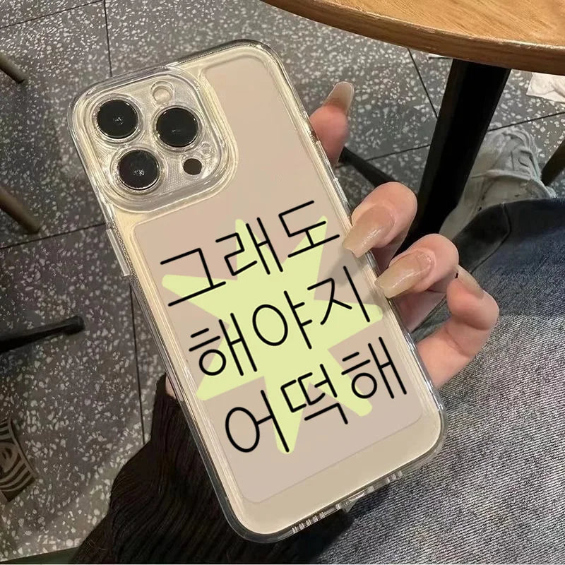 PC Ins Korea Cute Cat Words Transparent Phone Case For iPhone 16 15 14 13 12 11 Pro Max XR XS Max 7 8 Plus SE2 MINI Cute Soft Cover