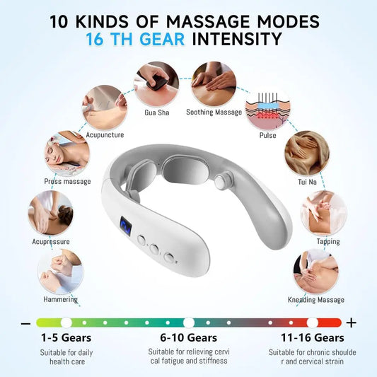 PC Intelligent Electric Pulse Cervical Massager with Heat Compress Function EMS Neck Massager Deep Tissue Kneading  Pain Relief