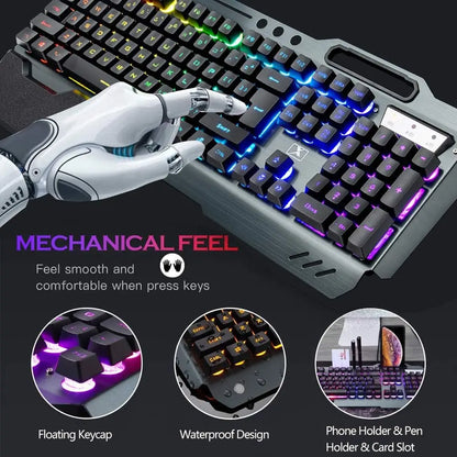 PCK680 Wireless Gaming Keyboard and Mouse Combo,Rainbow LED Backlit Keyboar