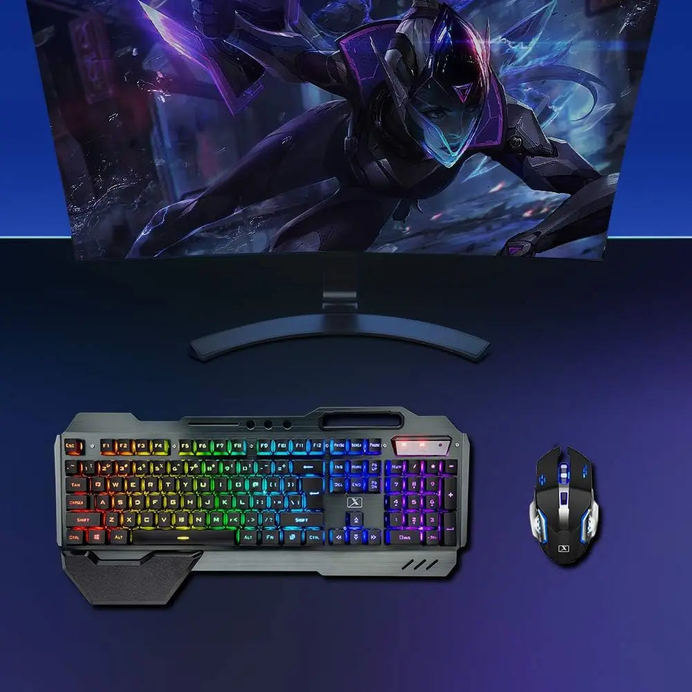 PCK680 Wireless Gaming Keyboard and Mouse Combo,Rainbow LED Backlit Keyboar