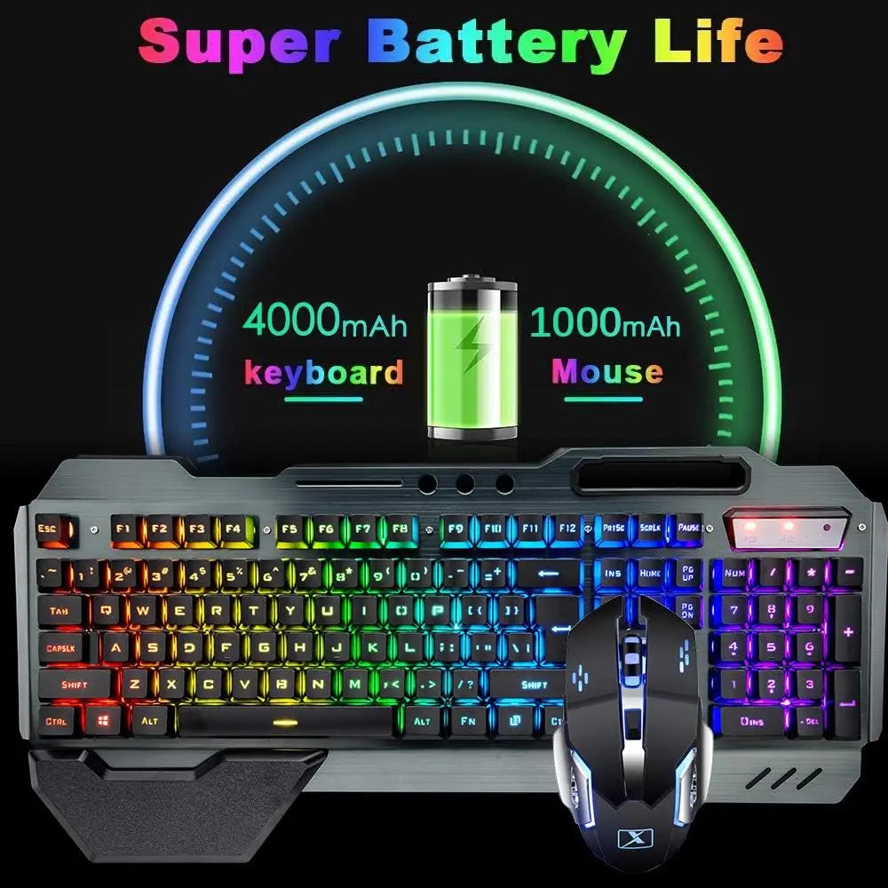 PCK680 Wireless Gaming Keyboard and Mouse Combo,Rainbow LED Backlit Keyboar