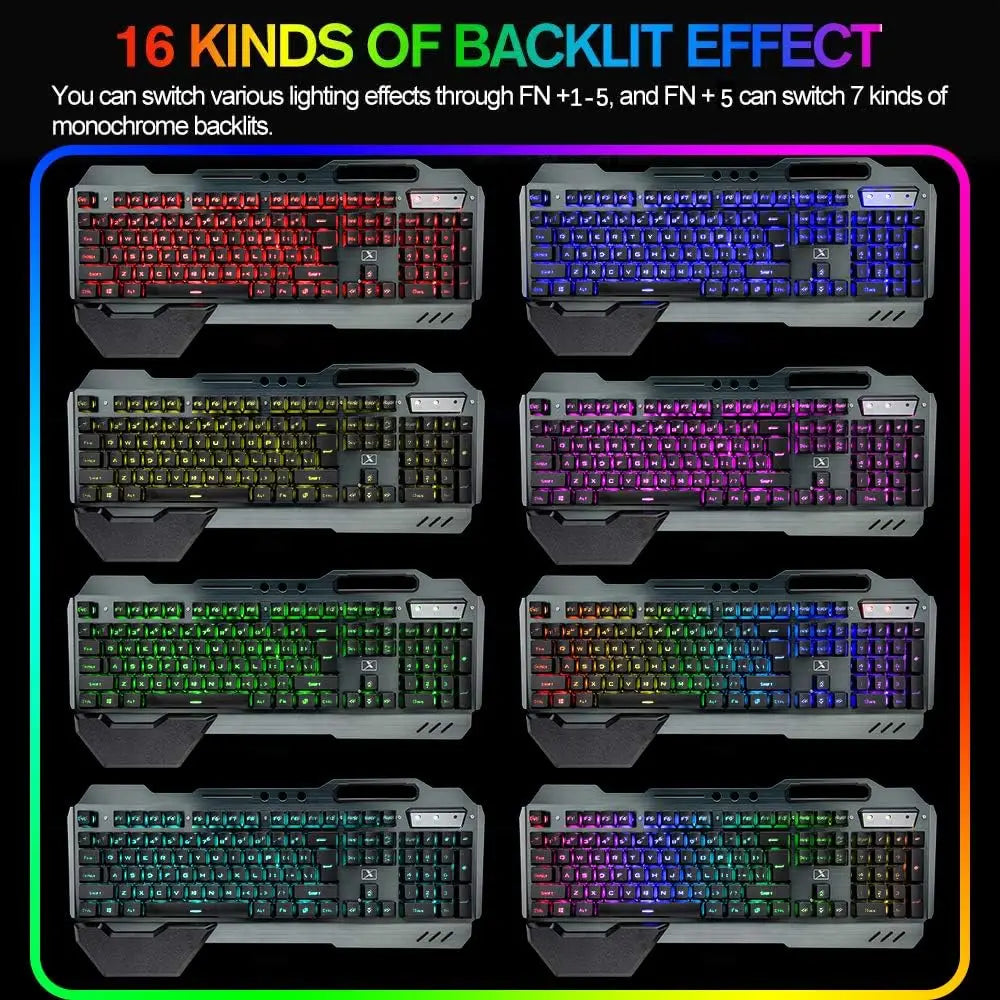 PCK680 Wireless Gaming Keyboard and Mouse Combo,Rainbow LED Backlit Keyboar