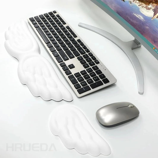 PCKeyboard Mouse Wrist Rest Angel Wing Memory Foam Mouse Pad Set Wrist Supp