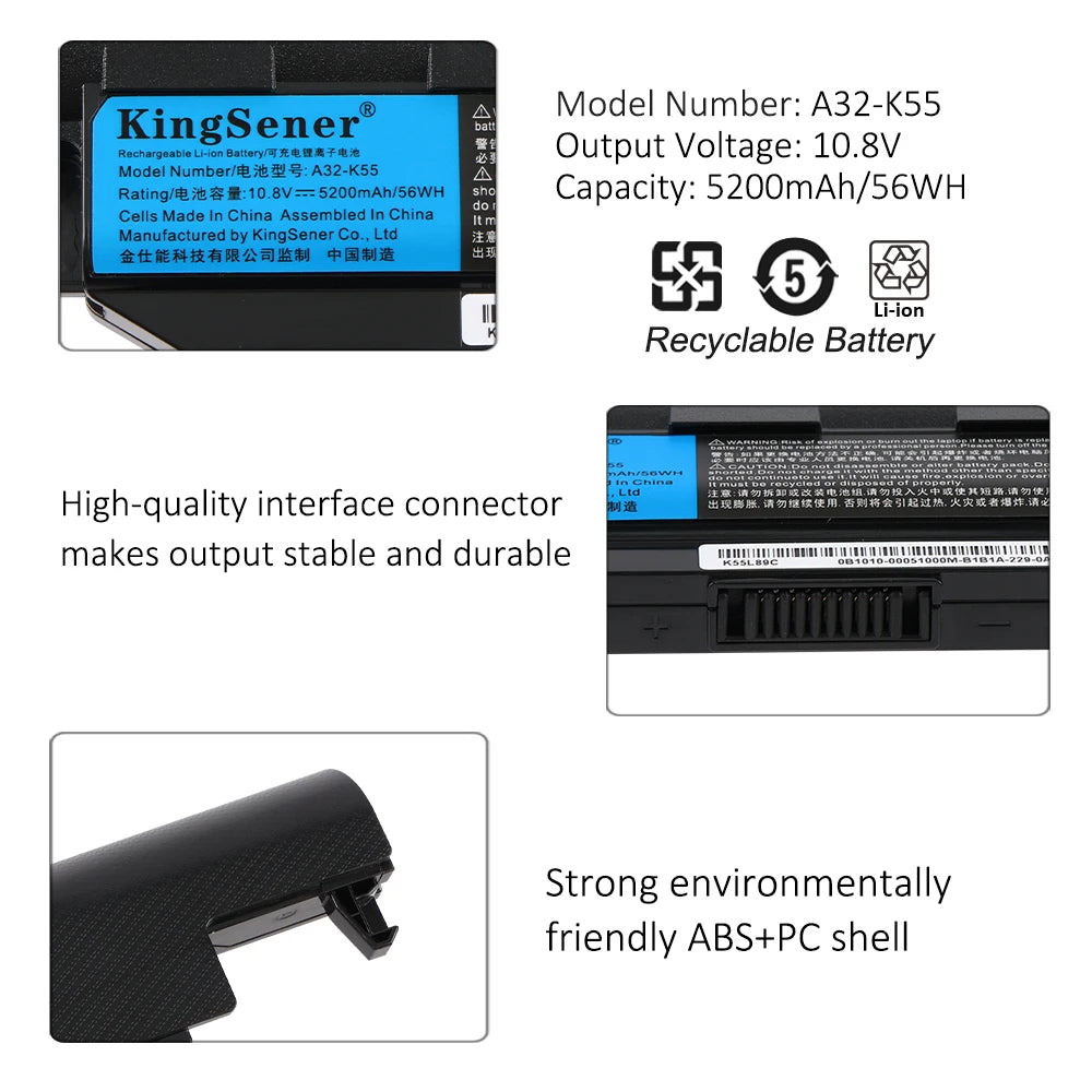 PC KingSener A32-K55 Battery For ASUS K55 K55V X55U A45 A45D A45V A75A A75V K45 K45N K45V K75 K75A K75D R400 R500 X45A X55C A41-K55