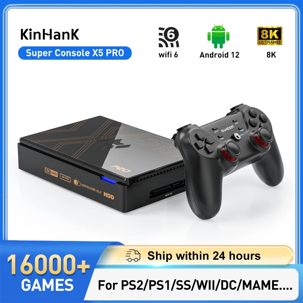 Kinhank Super Console X5 PRO Retro Video Game Consoles Plug and Play 4T with 16000 Games  PS2/WII/SS/DC/N64 Android 12 TV Box