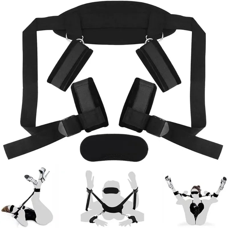 Kit BDSM Sex Toys Wrist Leg Restraint Strap Padded Hand Ankle Cuffs Women Adult Set  Bed with Blindfold