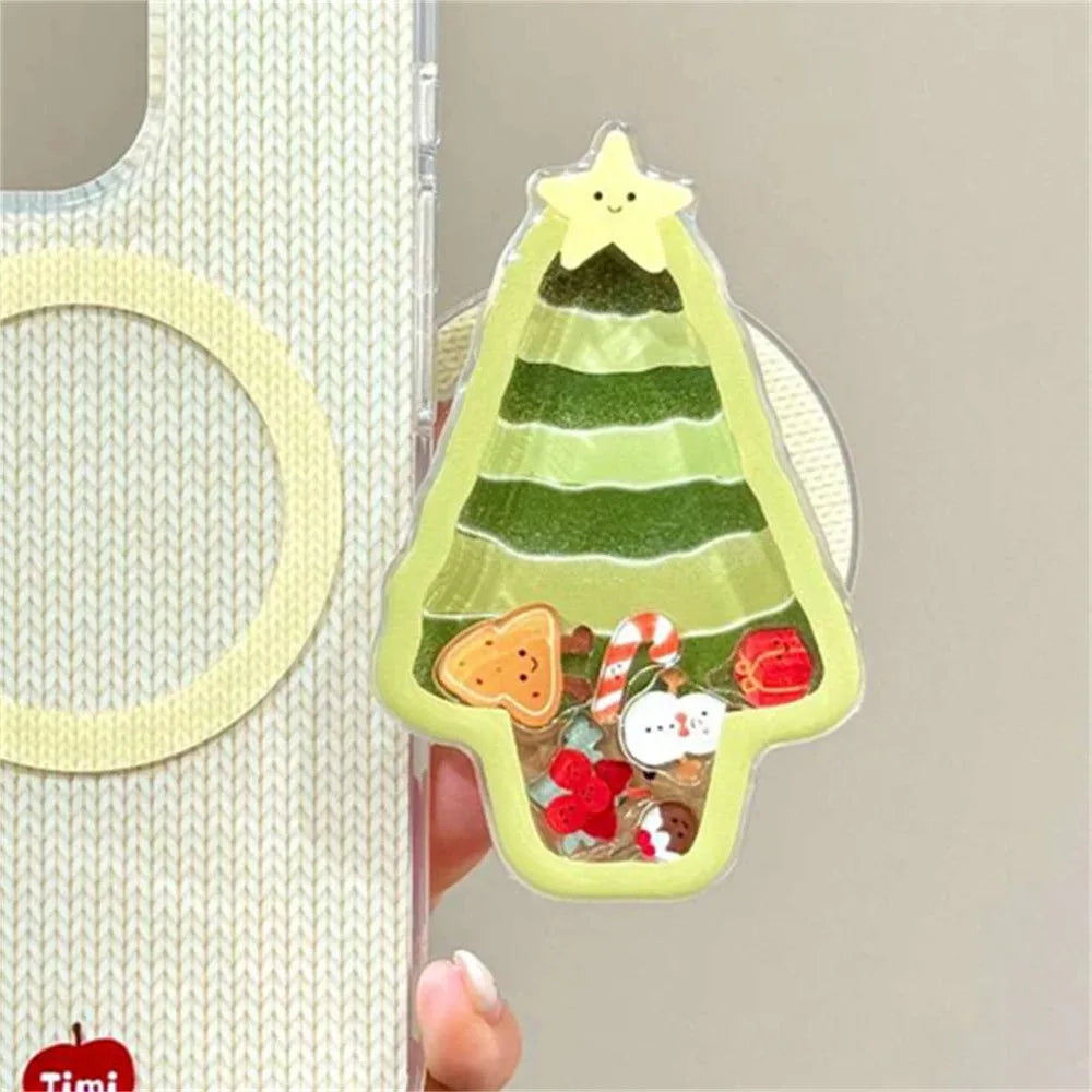 PC Korean Cute Christmas Tree Shake For Magsafe Griptok Holder Finger Ring Stand Support For iPhone 16 Pro Phone Case Girl Bracket