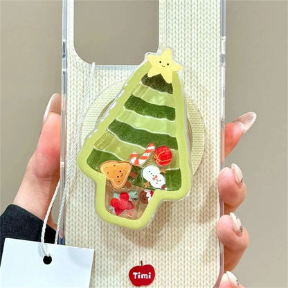 PC Korean Cute Christmas Tree Shake For Magsafe Griptok Holder Finger Ring Stand Support For iPhone 16 Pro Phone Case Girl Bracket