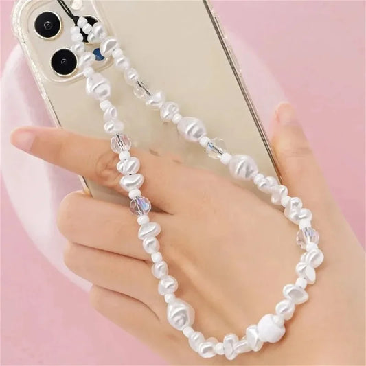 PC Korean Cute Pearl Love Heart Short Hand Wrist Lanyard Simplicity Short Phone Strap For Cell Phone Earphone Backpack Camera Chain