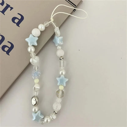 PC Korean Star Pearl Beaded Phone Chain Hanging Cord Phone Charms Phone Strap Summer Handmade Mobile Lanyard Jewelry Gift