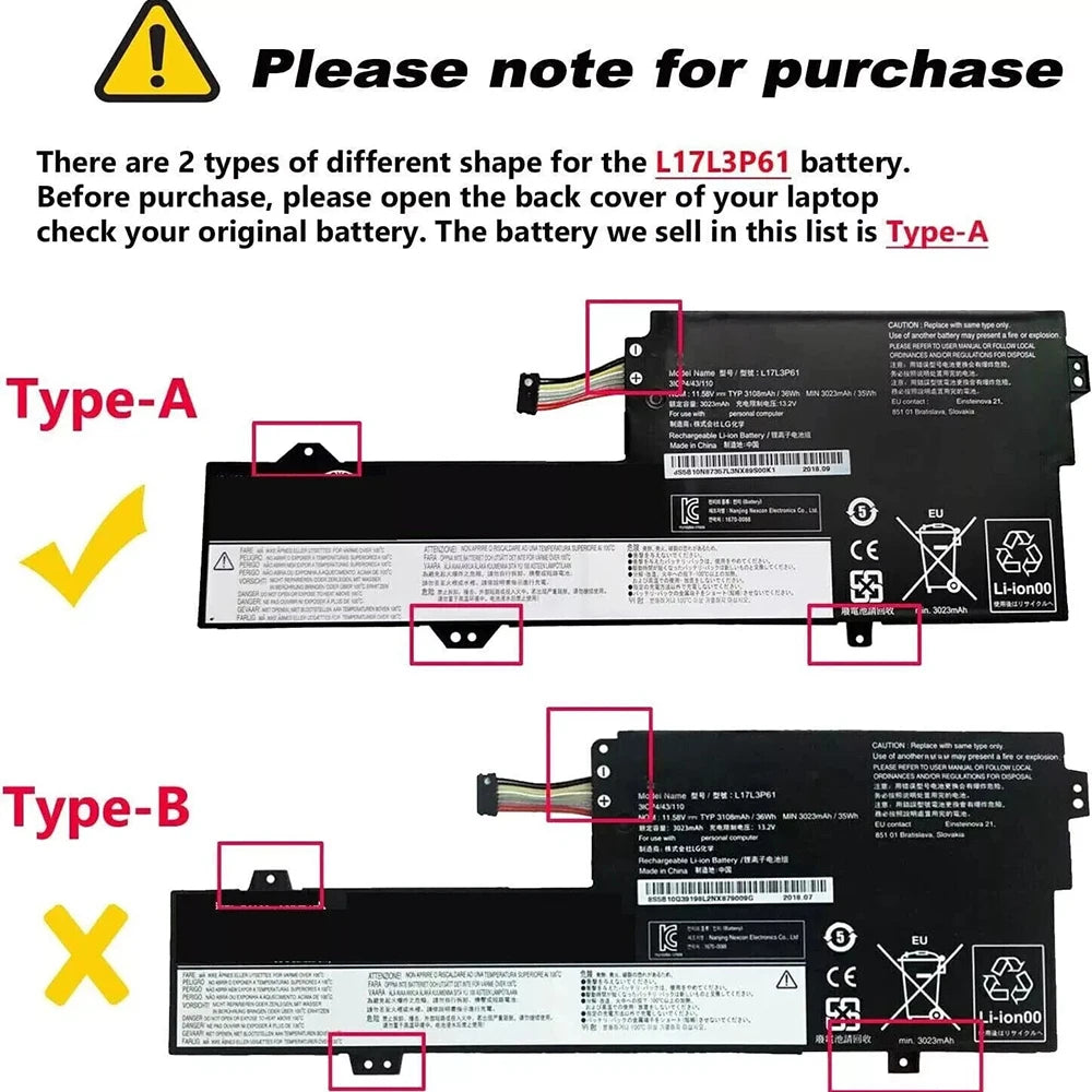 PC L17L3P61 Laptop Battery For Lenovo IdeaPad 320S-13IKB Yoga 720-12IKB xiaoxin 7000-13 L17C3P61 L17M3P61