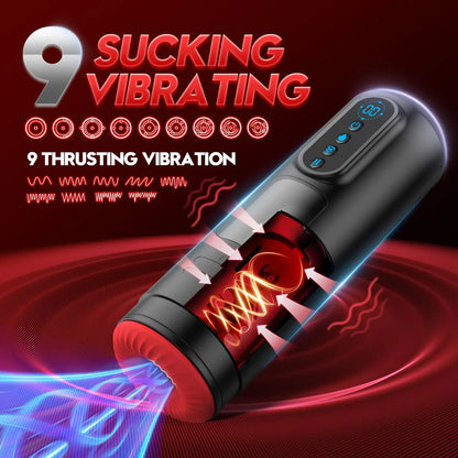 LCD Automatic Sucking Male Masturbator 9 Thrusting Vibration Blowjob Machine Heating Pussy Penis Pump Masturbation Cup Sex Toys