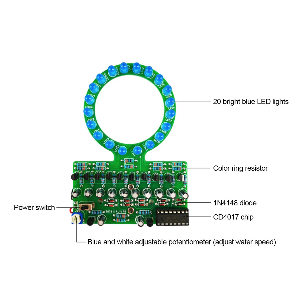 LED Running Light DIY Electronic kit CD4017 Ring Fade With Adjustable Potentiometer For Soldering LED Flashing Lights