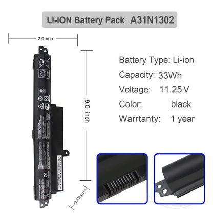 PC Laptop Battery  Asus Vivobook X200CA X200M X200MA F200CA 11.6"Series Notebook MA Ultrabooks A3INI302 A31N1302 A31LMH2 A31LM9H