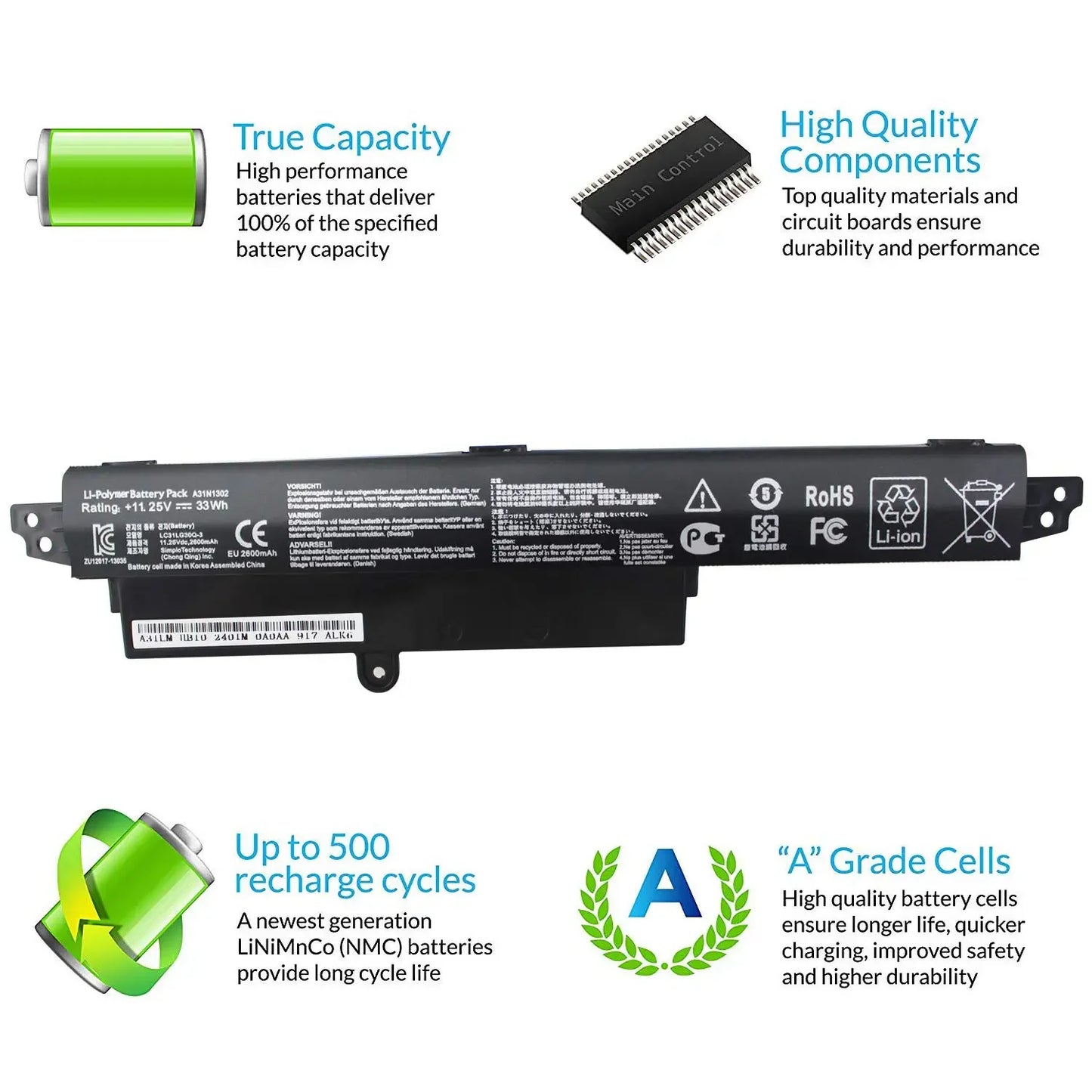 PC Laptop Battery  Asus Vivobook X200CA X200M X200MA F200CA 11.6"Series Notebook MA Ultrabooks A3INI302 A31N1302 A31LMH2 A31LM9H