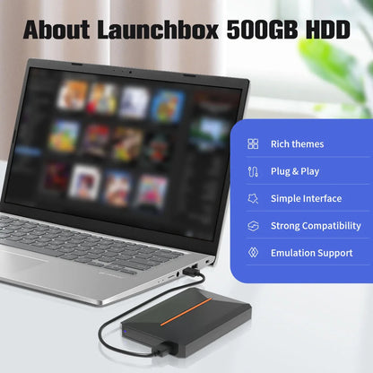 Launchbox Gaming HDD 500GB Portable Game Hard Drive  PS4/PS3/PS2/Wii/WiiU/Switch/Gamecube  PC/Laptop with 3760 PC/3D Games