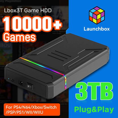 Lbox3T Portable Game Hard Drive For PS4/N64/Xbox/Switch/PS1/WIIU External Emulator Consoles For Win PC With 10000+ Retro Games