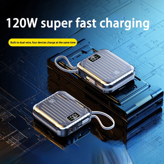 PC Lenovo 50000mAh Mini Portable Power Bank 120W Fast Charge Large Capacity Battery  2 Cables   iPhone Xiaomi Samsung 2024 New