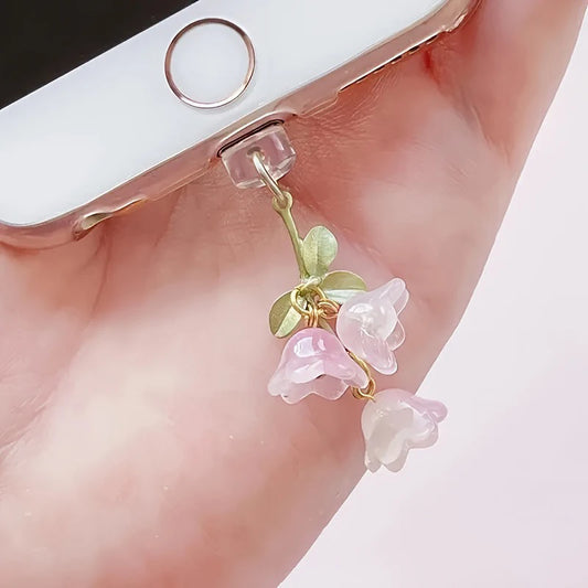 PC Lily Of The Valley Phone Dust Plug Charm Kawai Charge Port Plug For iPhone Anti Dust Cap Cute Type C Dust Protection Pendant