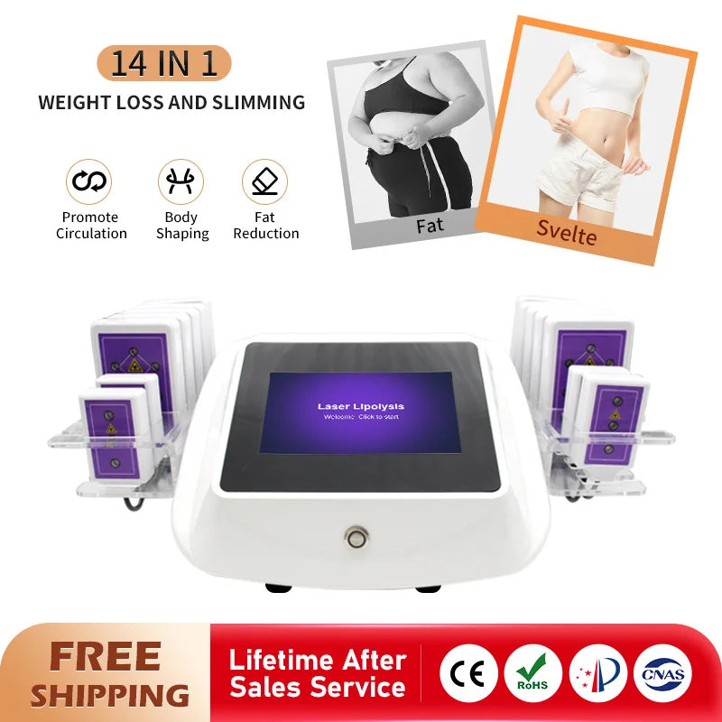 Lipo Laser14 Pads Red Physiotherapy Body Weight Loss Fat Burning Machine Firming Skin Lifting Shaping Slimming Beauty Equipment