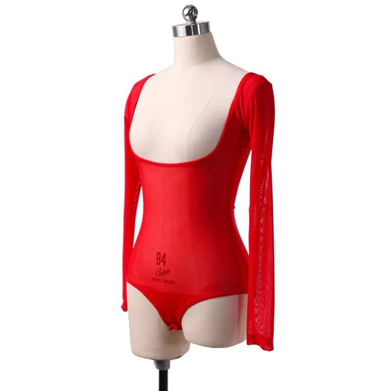 GtoozaLong Sleeve Bodycon Gauze Top  Sheer Pure Mesh T Shirts Sexy Adult Bellydance Costumes Carnival Outfit Open Bust Leotard gtooza.com