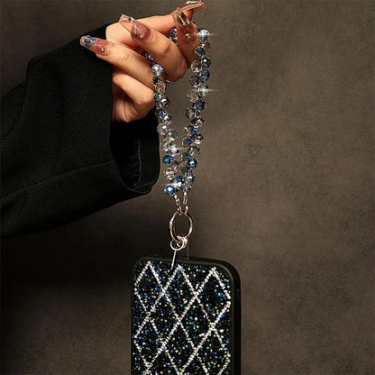 PC Luxury Bling Bling Crystal Beads Phone Strap Charm Pendant Bracelet For iPhone Airpods Accessories Bag Women Girl Hanging Cord