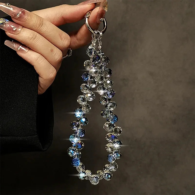 PC Luxury Bling Bling Crystal Beads Phone Strap Charm Pendant Bracelet For iPhone Airpods Accessories Bag Women Girl Hanging Cord