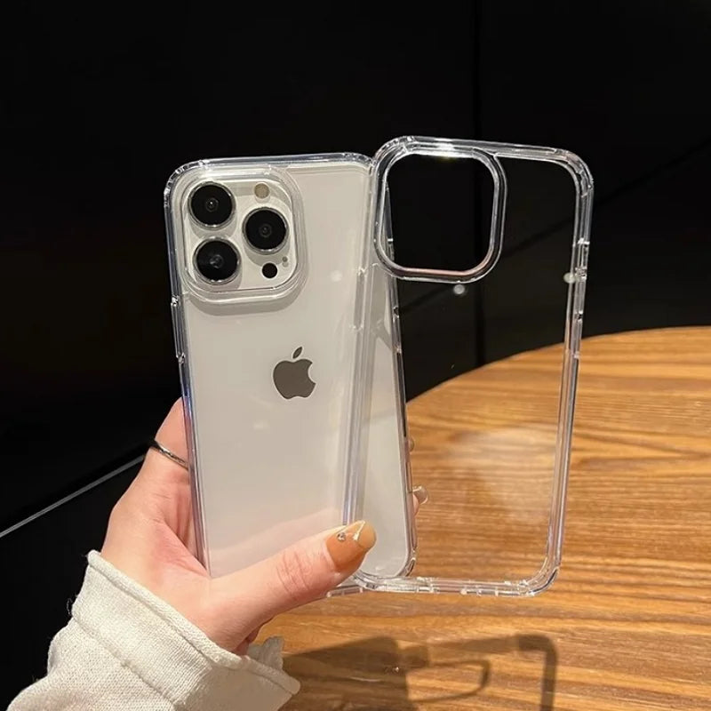 PC Luxury Transparent Soft Acrylic Phone Case For iPhone 16 15 14 13 12 11 Pro Max XS X XR 7 8 Plus Mini Shockproof Bumper Cover