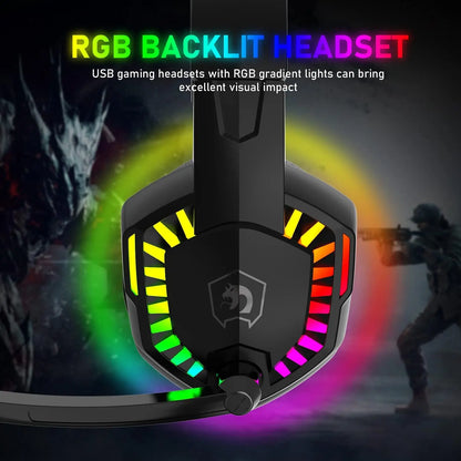 PCMAMBASNAKE CY907 RGB Gaming Headset, 5.1 Channel Stereo Surround Sound, 3