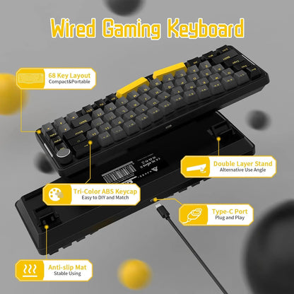 PCMAMBASNAKE x ATTACK SHARK AKS068 Alice Layout Wired Mechanical Keyboard,