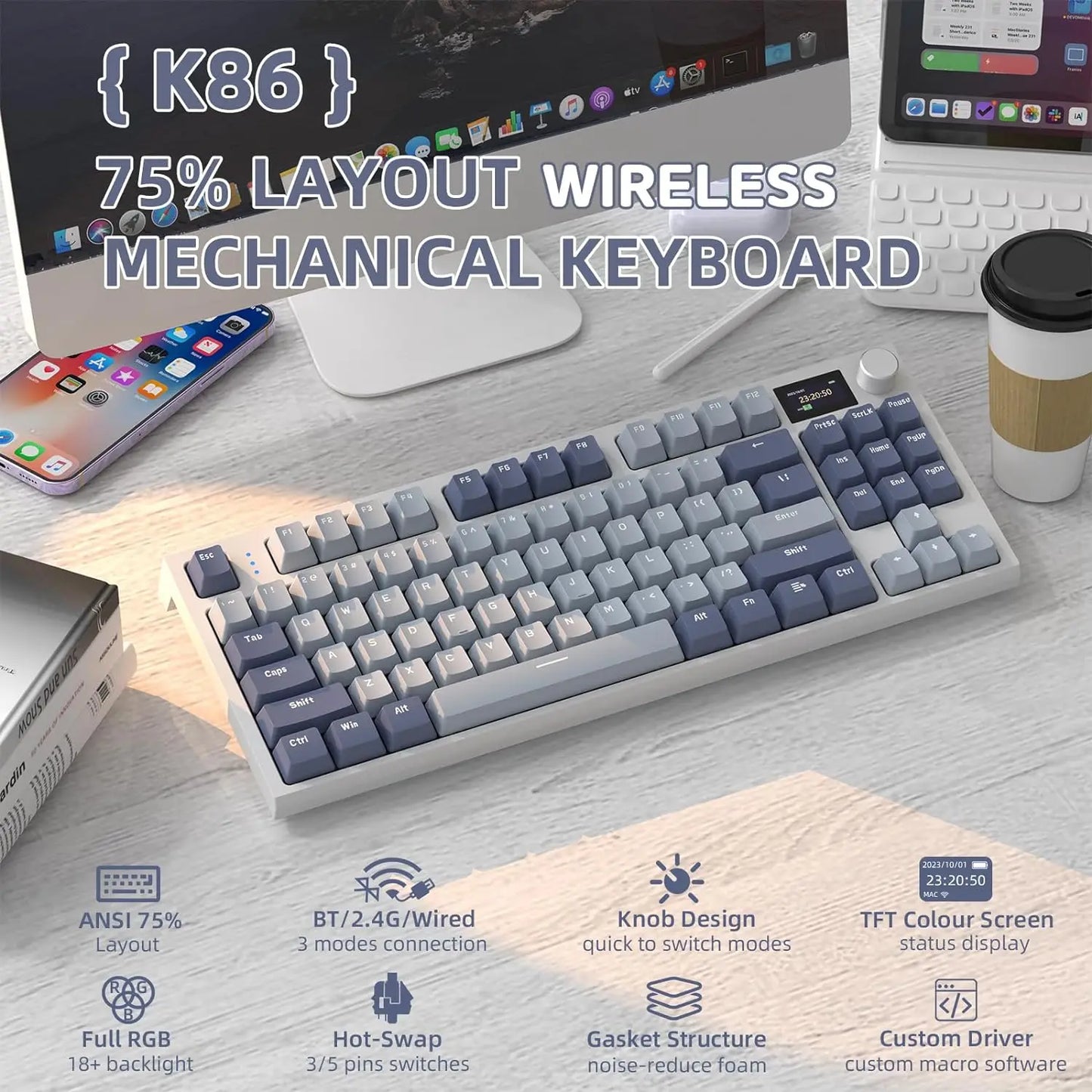 PCMAMBASNAKE x ATTACK SHARK K86 Wireless Mechanical Keyboard , 2.4G/Bluetoo