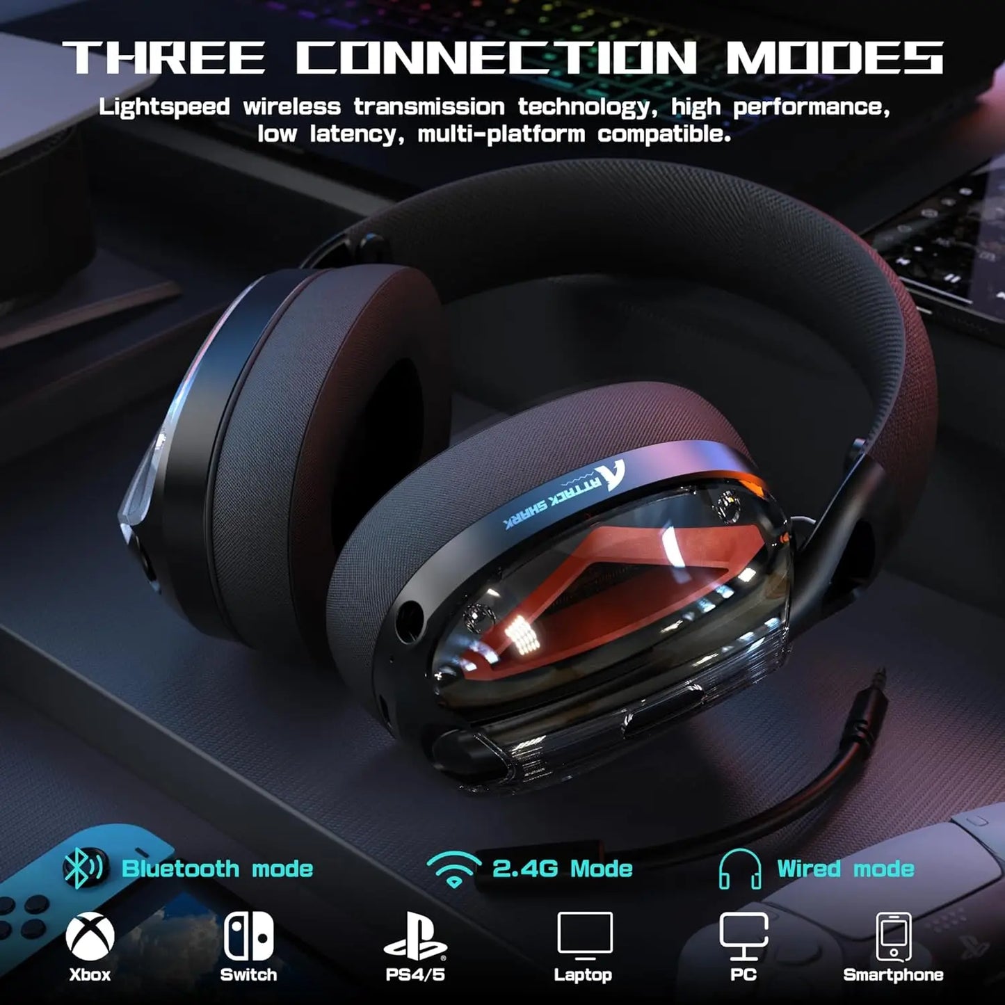 PCMAMBASNAKE x ATTACK SHARK L60 Lightweight Wireless Gaming Headset Over-Ea