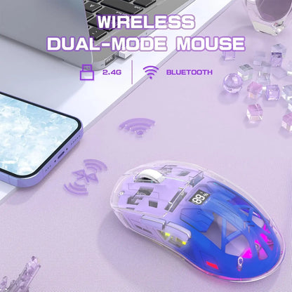 Souris de jeu sans fil transparente PCMAMBASNAKE x Freewolf A2, double mode BT 5