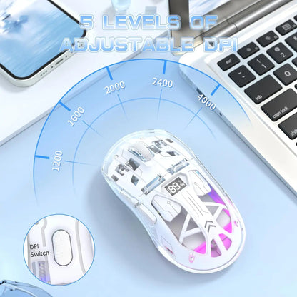 PCMAMBASNAKE x Freewolf A2 Transparent Wireless Gaming Mouse,Dual Mode BT 5