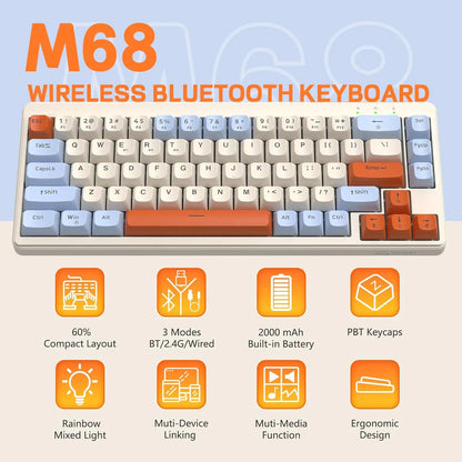 PCMAMBASNAKE x Freewolf M68 65% Wireless Gaming Keyboard,Bluetooth/2.4GHz/