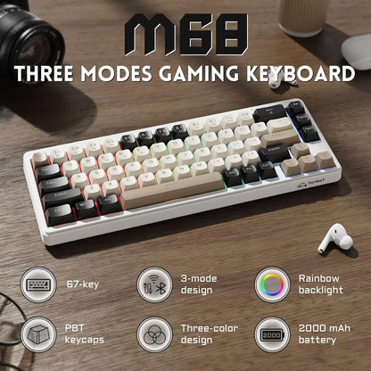 PCMAMBASNAKE x Freewolf M68 65% Wireless Gaming Keyboard,Bluetooth/2.4GHz/