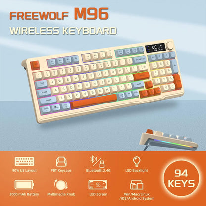 PCMAMBASNAKE x ZIYOU LANG M96 Wireless Gaming keyboard, Knob Control Blueto